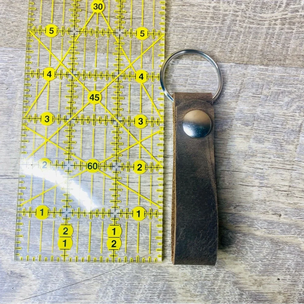 leather keychain 4.5”loop smooth pull up brown leather strong snap